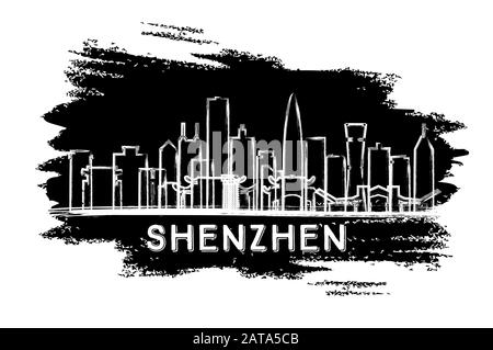Shenzhen China City Skyline Silhouette. Schizzo Disegnato A Mano. Illustrazione Vettoriale. Concetto Di Viaggio D'Affari E Turismo Con Architettura Storica. Illustrazione Vettoriale