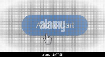 Close Up Hand Cursor And Site Add To Cart Form Button Online Shopping On Computer Lcd Screen Pixel Background - Vector Macro Image Digital Concept Illustrazione Vettoriale