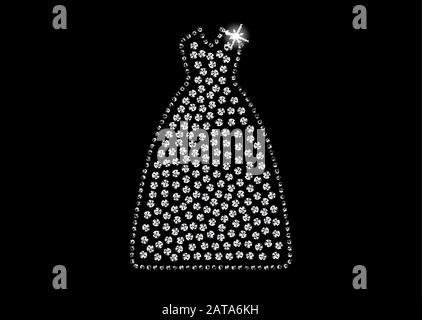 Cristalli Di Diamante Pavimentato Silhouette Di Partito Abito Lungo - Vettore Glamour Rhinestones Moda Sera Icona Abito Illustrazione Vettoriale