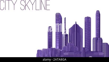 City Skyline - Edifici, Grattacieli, Appartamento Condo, Composizione Architettonica - Paesaggio Urbano Illustrazione Vettoriale