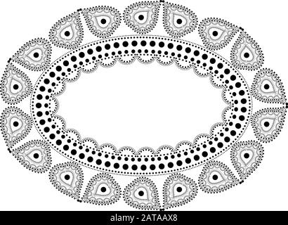 Indian Filigree Nornamento Tratteggiato - Vector Oval Frame Con Paisley Illustrazione Vettoriale