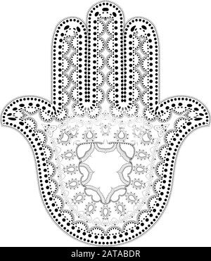 Filigree Mussulmano Ornament - Vector Hamsa Hand Symbol - Hand Of Fatima Illustrazione Vettoriale
