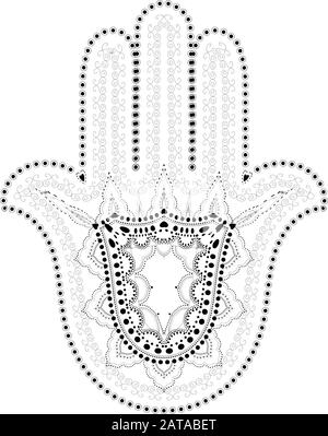 Filigree Mussulmano Ornament - Vector Hamsa Hand Symbol - Hand Of Fatima Illustrazione Vettoriale