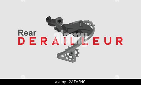 parte posteriore del deragliatore grande testo illustrazione del componente della bicicletta Illustrazione Vettoriale