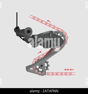 come parte posteriore del deragliatore della bicicletta da lavoro componente della bicicletta Illustrazione Vettoriale