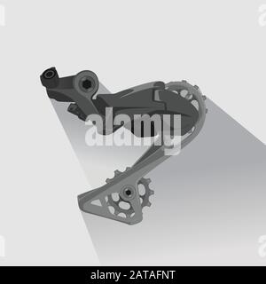 icona del deragliatore posteriore parte di bicicletta a forma di componente della bicicletta a ombra lunga Illustrazione Vettoriale