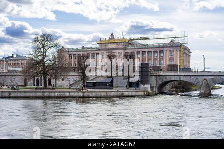 22 Aprile 2018, Stoccolma, Svezia. La costruzione del Riksdag - il Parlamento svedese a Stoccolma. Foto Stock