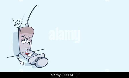 Ubriaco troppo farmaco siringa iniettata Cartoon intossicato occhi pianura immagine di sfondo blu pastello con spazio vuoto per la presentazione o. desig web Illustrazione Vettoriale