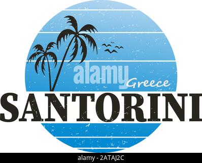 Etichetta, badge o elemento dell'isola blu vintage di Santorini per souvenir da viaggio. Illustrazione del vettore. Illustrazione Vettoriale
