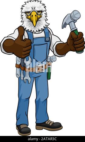 Martello Da Presa Handyman Carpenter Mascot Eagle Illustrazione Vettoriale