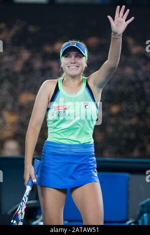 Melbourne, Australia. 01st Feb, 2020. Sofia Kenin degli Stati Uniti ha sconfitto Garbiñe Muguruza di, Spagna., . a Melbourne Park, Melbourne, Australia il 1 febbraio 2020. Foto Di Peter Dovgan. Credit: Uk Sports Pics Ltd/Alamy Live News Foto Stock