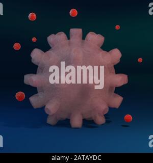 3D Illustrazione di HIV/AIDS contagioso, Flur o Coronavirus. Focolaio di fondo in cina raro nuovo virus contagioso patogeno. Anticorpi rossi surrogati Foto Stock