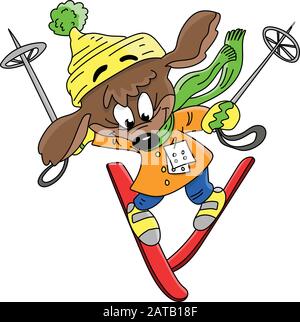 Cartoon cane sci giù la collina felicemente vettore illustrazione Illustrazione Vettoriale