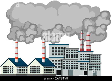 Scena con edifici di fabbrica e fumo che esce illustrazione Illustrazione Vettoriale