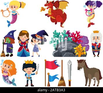 Set di oggetti isolati tema favole illustrazione Illustrazione Vettoriale