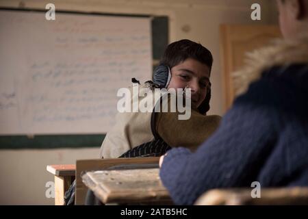 Foto di ghouta orientale Damasco Siria , mostra la situazione di vicinato e scuole in al-Mlieha 2020 Foto Stock