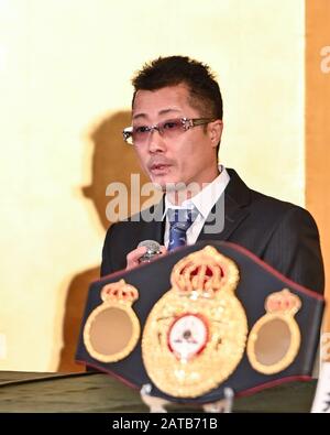 Tokyo, Giappone, Il 31 Gennaio 2020. 31st Gen 2020. Shingo Inoue Boxing : Shingo Inoue, allenatore e padre di Naoya Inoue, parla durante una conferenza stampa per annunciare il WBA di Naoya (Super), IBF, E WBO bantamweight titoli che si terrà il 25 aprile a Mandalay Bay Resort & Casino a Las Vegas, Nevada, Stati Uniti, presso l'Hotel Grand Palace a Tokyo, Giappone, il 31 gennaio 2020 . Credito: Hiroaki Yamaguchi/Aflo/Alamy Live News Foto Stock