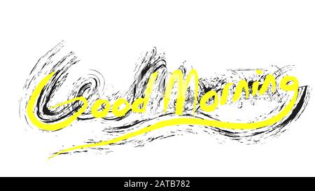 Buona mattina scrivere a mano saluto con colore giallo Foto Stock