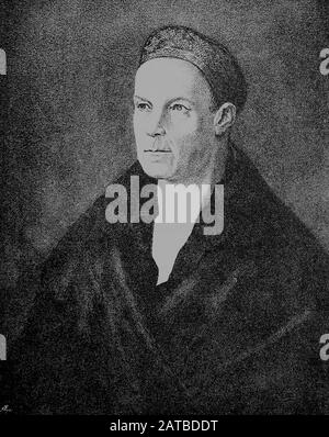 Jakob Fugger von der Lilie, Jakob Fugger der Reiche, geboren 6. März 1459, gestorben 30. Dezember 1525, zwischen etwa 1495 und 1525 der bedeutendste Kaufherr, Montanunternehmer und Bankier Europas / Jakob Fugger del Lily , (6 marzo 1459 – 30 dicembre 1525), conosciuto anche come Jakob Fugger Il Ricco o a volte Jakob II, era un grande commerciante, minerario e banista tedesco, Historich Riproduzione digitale migliorata di un originale del 19th secolo / digitale Reproduktion einer Originalvorlage aus dem 19. Jahrhundert Foto Stock