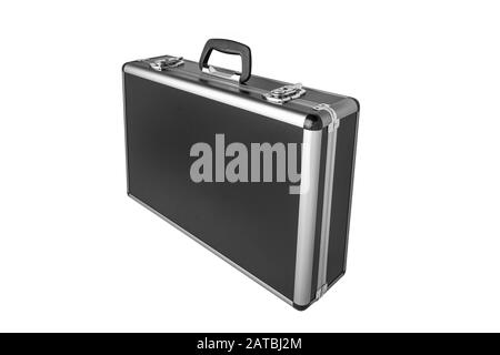 Valigetta in alluminio con angoli in metallo isolato su bianco Foto Stock