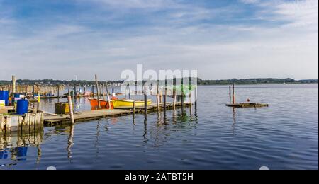 Vista panoramica sul fiume Schlei nello Schleswig, Germania Foto Stock