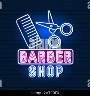 Vector Of Logo Neon Sign Barber Shop Per Il Tuo Design. Per Illustrazione Vettoriale