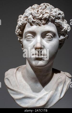 Imperatore Marco Aurelio come successore al trono busto di marmo romano dal 138-144 d.C. Altes Museum, Berlino, Germania Foto Stock