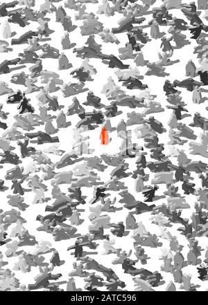 individualità nella folla grigia e uniforme e senza nome Illustrazione Vettoriale