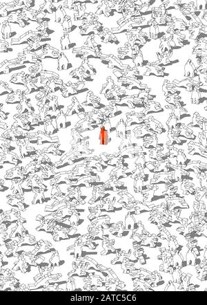 individualità nella folla grigia e uniforme e senza nome Illustrazione Vettoriale