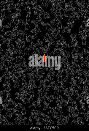 individualità nella folla grigia e uniforme e senza nome Illustrazione Vettoriale