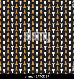 Modello di carta da imballaggio per Natale senza cuciture. Albero di Natale sfondo modello. Illustrazione Vettoriale