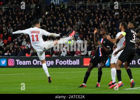 Parigi, Ile De France, Francia. 1st Feb, 2020. Montpellier Midfield TEJI SAVANIER in azione durante il campionato di calcio francese, Ligue 1 Conforama, tra Parigi Saint Germain e Montpellier al Parc des Princes Stadium - Parigi - Francia.Paris SG ha vinto 5-0 Credit: Pierre Stevenin/ZUMA Wire/Alamy Live News Foto Stock