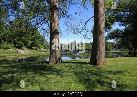 Harlem Meer, Central Park, Manhattan, New York City, Usa Foto Stock