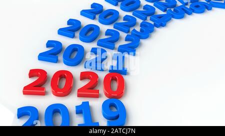 2020 futuro nel cerchio rappresenta il nuovo anno 2020, tridimensionale, rendering 3D illustrazione Foto Stock