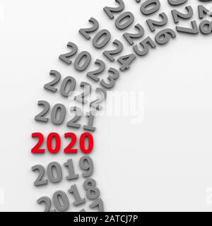 2020 futuro nel cerchio rappresenta il nuovo anno 2020, tridimensionale, rendering 3D illustrazione Foto Stock