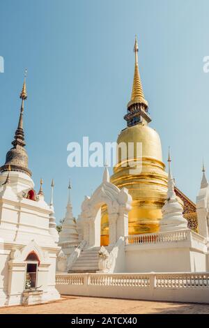 Stupa d'oro nel tempio di Wat Suan Dok a Chiang mai, Thailandia Foto Stock