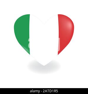 Cuore con bandiera italiana su sfondo bianco getta un'ombra, vettore Illustrazione Vettoriale
