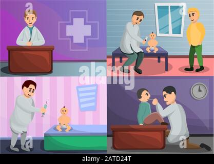 Set di striscioni pediatra. Illustrazione cartoon del set di banner vettore pediatra per il web design Illustrazione Vettoriale