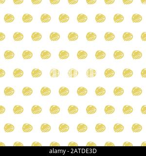 Motivo senza cuciture con punti dipinti in oro disegnati a mano dal marcatore. Texture ripetuta con stile a punti Polka. Sfondo originale per stampe, tessuti, sfondi Illustrazione Vettoriale