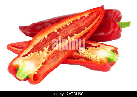 Peperoni rossi a punta dolce ramiro isolati su sfondo bianco Foto Stock