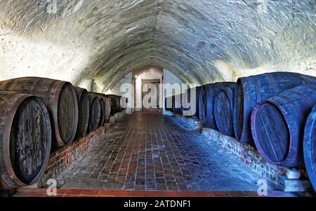 Seminterrato con trafitto di vino Castello di Leeds Foto Stock