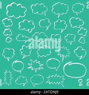 Serie di bolle di parlato e nuvole di pensiero. Disegnato a mano da simboli di vettore di penna in feltro in eps8. Illustrazione Vettoriale