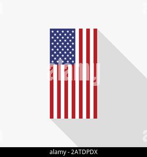 Icona piatta del vettore bandiera nazionale USA. Icona vettoriale della bandiera americana in stile piatto con ombra lunga. Icona piatta con banner a stella. Illustrazione vettoriale Illustrazione Vettoriale