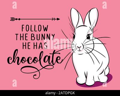 Segui il coniglietto che ha cioccolato - coniglietto carino dire. Calligrafia divertente per la vacanza primaverile e la caccia all'uovo di Pasqua. Perfetto per pubblicità, poster, anno Illustrazione Vettoriale