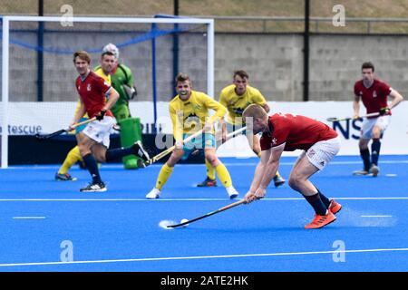 Sydney, Australia. 02nd Feb, 2020. International Fih Field Hockey, Australia Contro Gran Bretagna; Ashley Jackson Di Gran Bretagna Prende Un Credito Di Colpo: Action Plus Sports Images/Alamy Live News Foto Stock