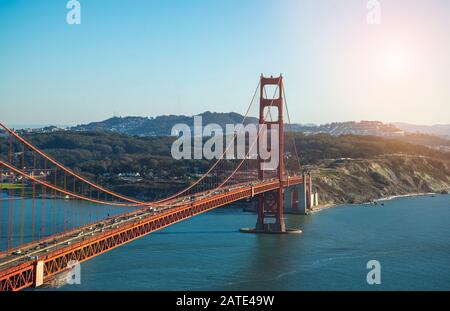 Golden Gate Bridge al tramonto, San Francisco CA USA Foto Stock