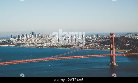 Golden Gate Bridge al tramonto, San Francisco CA USA Foto Stock