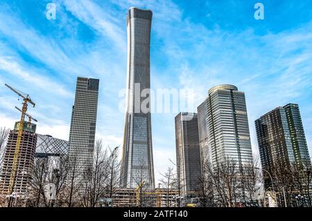 Pechino, CINA 24.022019: Quartiere centrale degli affari - CBD City skyline. Grattacieli moderni nel centro finanziario DI PECHINO. Foto Stock