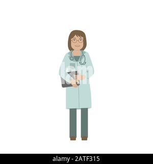 Donna medico. L'illustrazione vettoriale colorata in stile piatto può essere utilizzata in biglietti d'auguri, poster, volantini, banner, promozioni, inviti, ecc. EPS10 Illustrazione Vettoriale