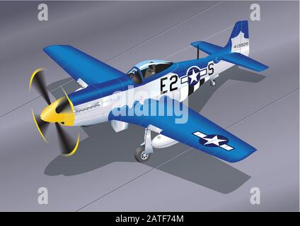 Illustrazione Vettoriale Dettagliata Di P-51 Mustang 'Easy 2 Sugar' Fighter Plane Illustrazione Vettoriale